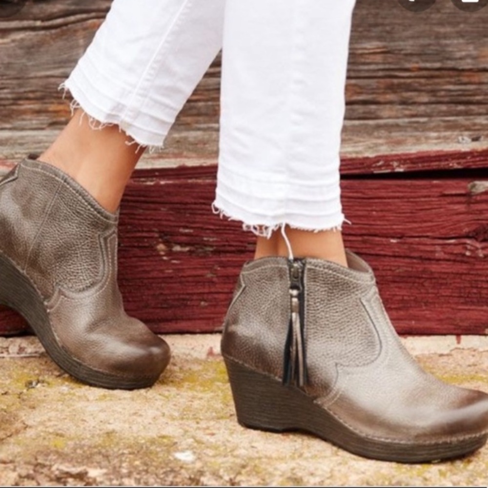 Dansko Brown Leather Wedge Ankle Booties